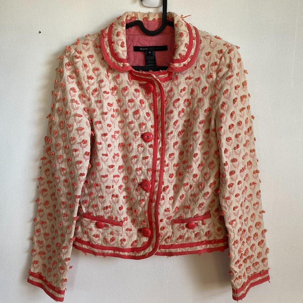 Marc Jacobs Cream Jacket with Coral Trim Tweed Blazer